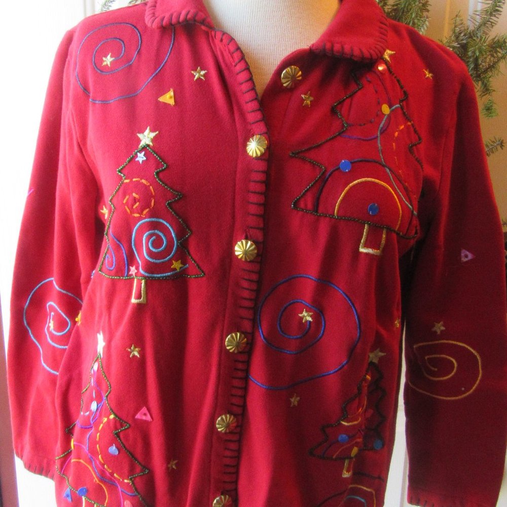 Vintage Karen Scott Sport Petite Medium Christmas Embroidered Jacket